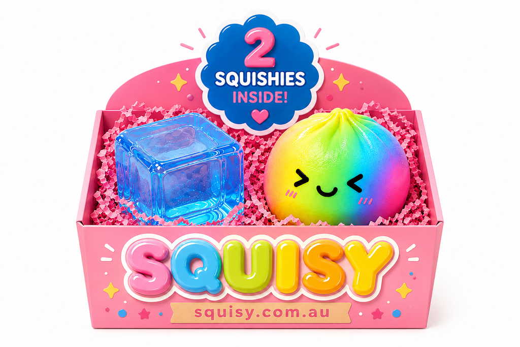 2-Piece Squishy Lucky Box – Rainbow Dumpling & Ice Cube