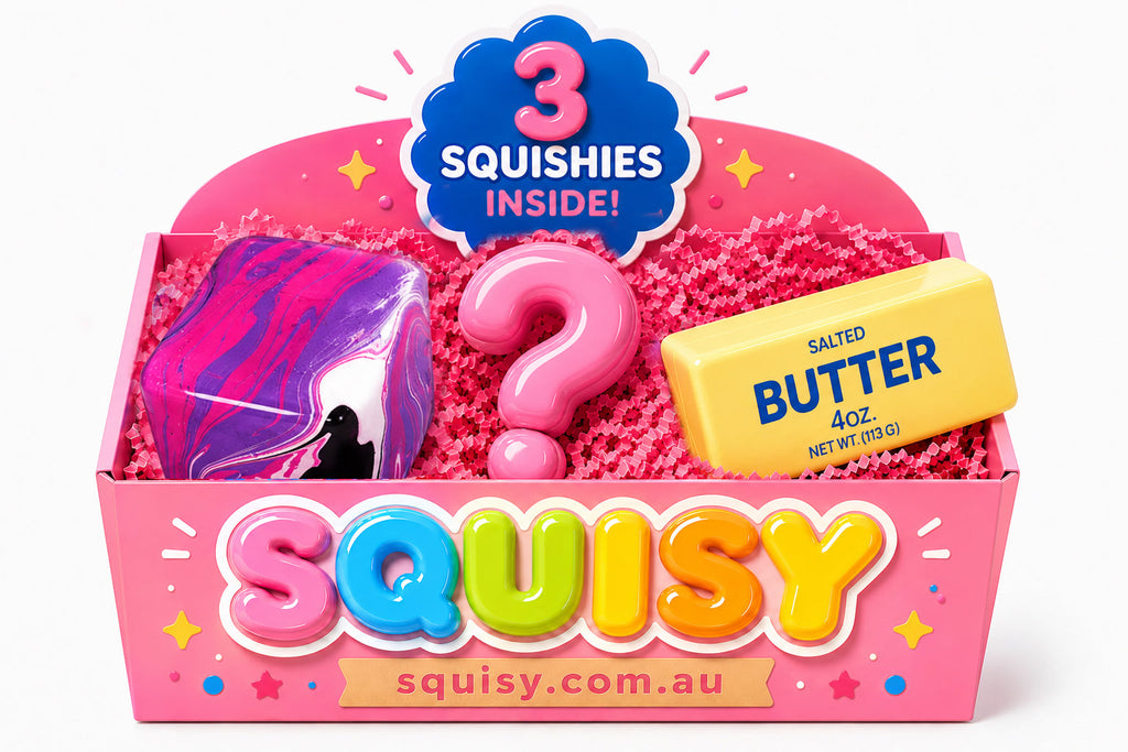 3-Piece Squishy Lucky Box – Random Squishy & Marble Cube & Butter