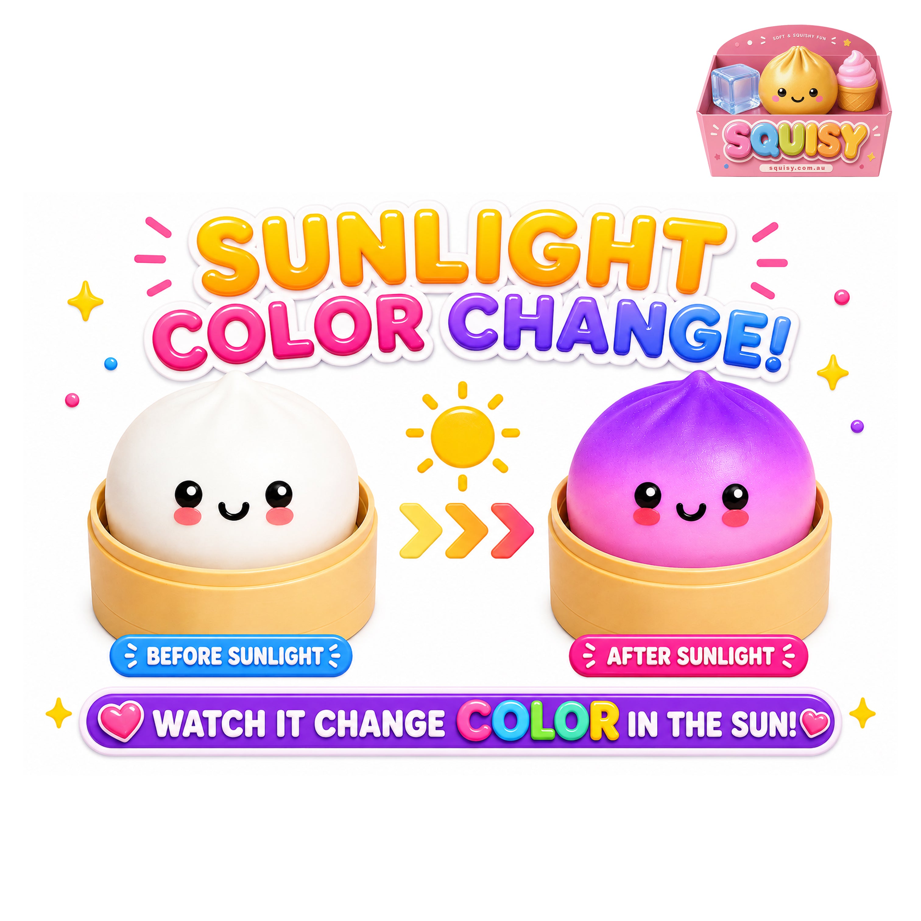 SQUISY Sunlight Color Change Dumpling Squishy - 1 Piece Squishy Box