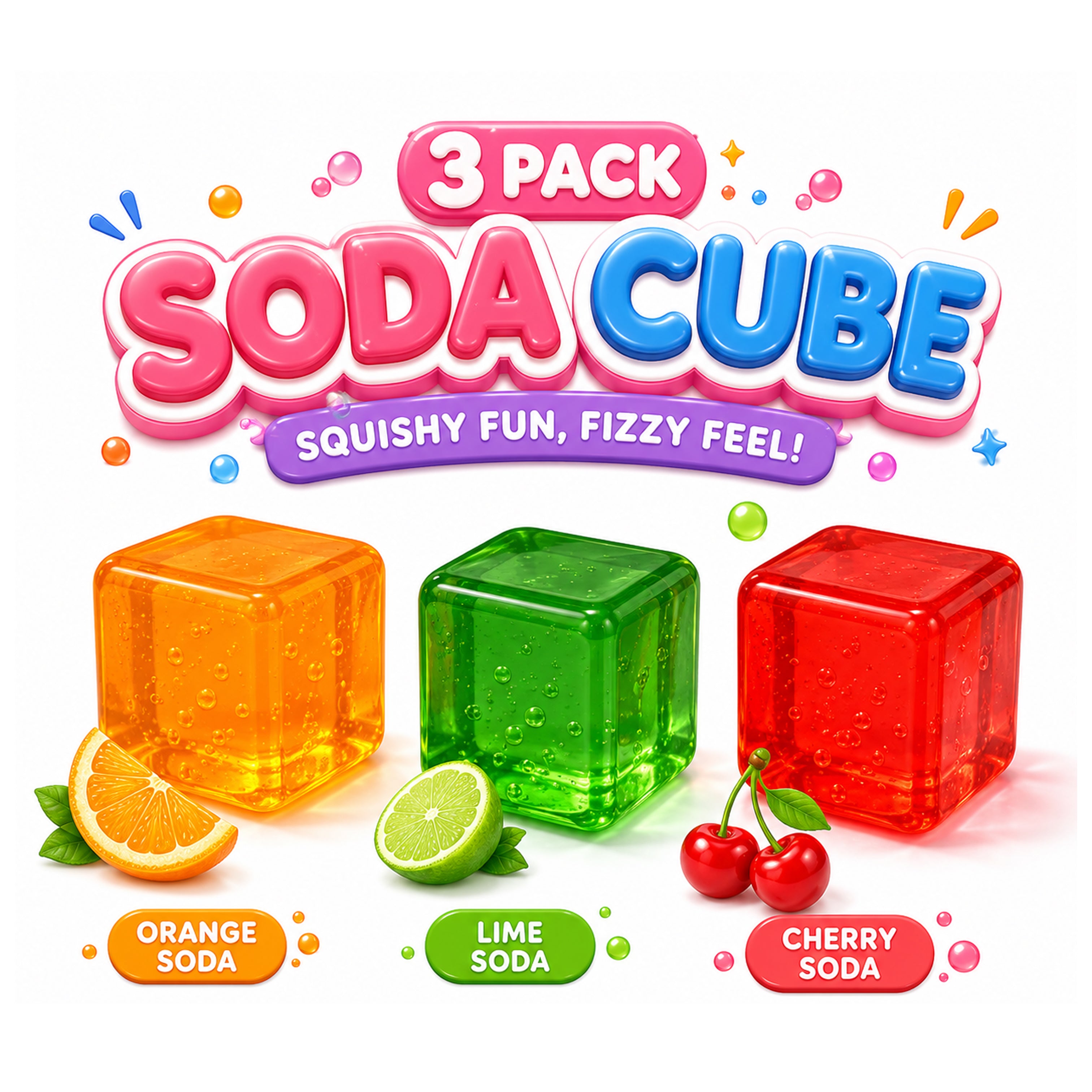 3 Pack Soda Cube - Orange Soda + Lime Soda + Cherry Soda